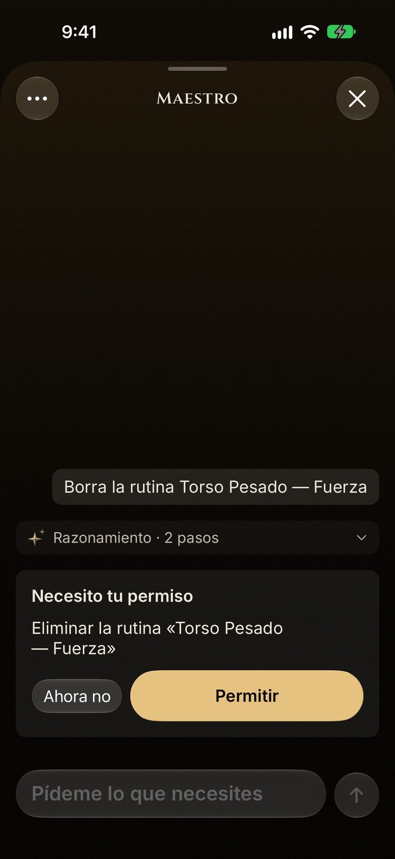 Maestro pide confirmación en iPhone antes de eliminar una rutina.