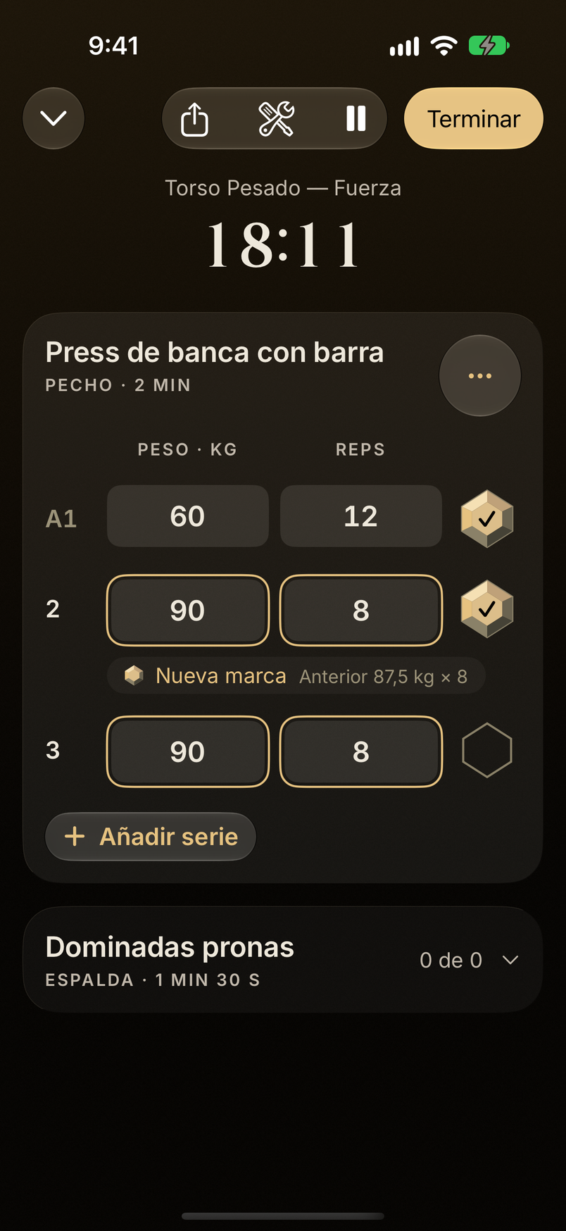 Sesión en curso: la serie 2 supera la marca anterior de 87,5 kg × 8.