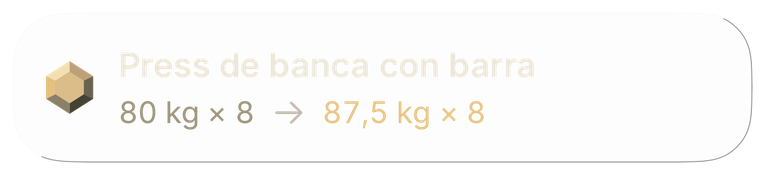 Certificado de sesión: press de banca de 80 kg × 8 a 87,5 kg × 8.